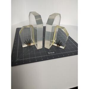 MCM Clear Float Lucite/Acrylic Bookends Sea Urchin Or Porcupine Quills